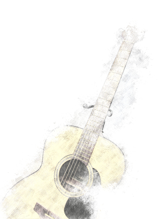 Guitar watercolor background, Guitar isolated.の写真素材