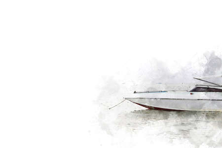 Speed boat in sea, Speed boat on watercolor.の写真素材