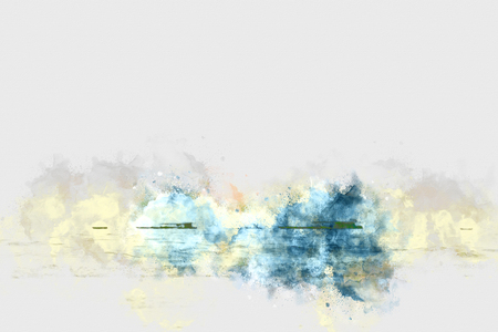 Abstract fishing boat in sea on watercolor backgroundの写真素材