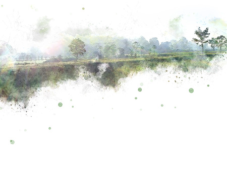 Abstract Mountain and Tree on watercolor background.の写真素材