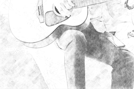 Man playing guitar on watercolor painting background.の写真素材
