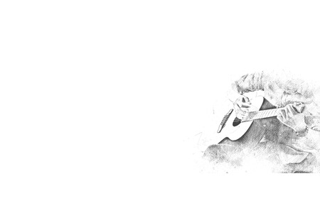 Man playing guitar on watercolor painting background.の写真素材