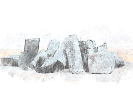 Charcoal on watercolor background.の写真素材