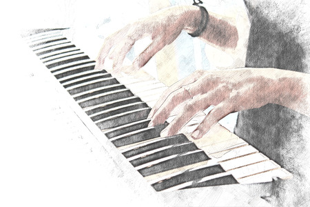 Abstract a woman playing piano on watercolor painting background.の写真素材