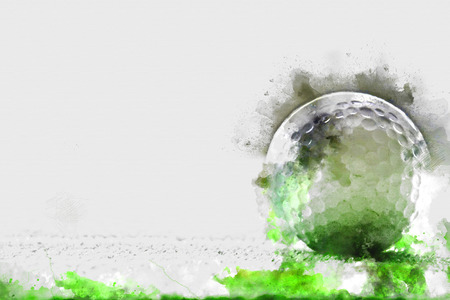 Golf on watercolor on green texture.の写真素材