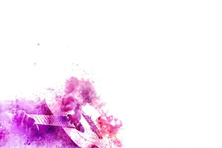 Abstract beautiful hand a woman playing keyboard of the piano foreground Watercolor painting background and Digital illustration brush to art.の写真素材
