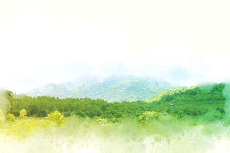 Abstract mountain landscape on watercolor background, digital watercolor paintingの写真素材