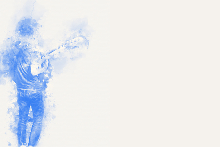 Abstract beautiful man playing Guitarist on music concert , Watercolor painting background and Digital illustration brush to art.の写真素材
