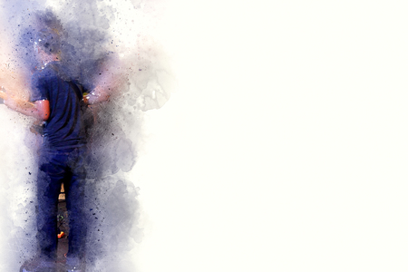 Abstract beautiful man playing Guitarist on music concert , Watercolor painting background and Digital illustration brush to art.の写真素材