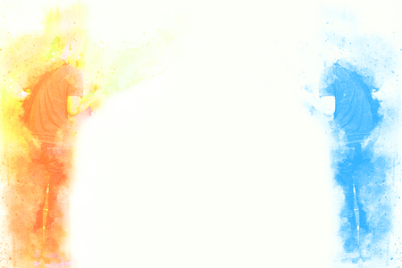 Abstract beautiful man playing Guitarist on music concert , Watercolor painting background and Digital illustration brush to art.の写真素材