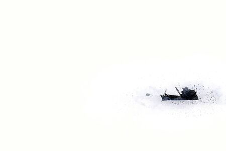 Long boat fishing in sea, Fishing boat on watercolor paining texture background. Thailandの写真素材