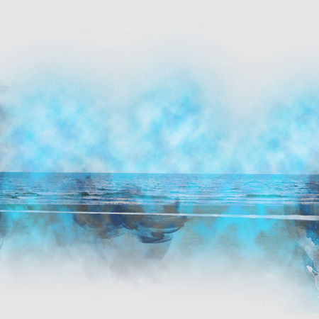 Abstract beautiful sea and sand on watercolor painting background, Digital illustration brush to art.の写真素材
