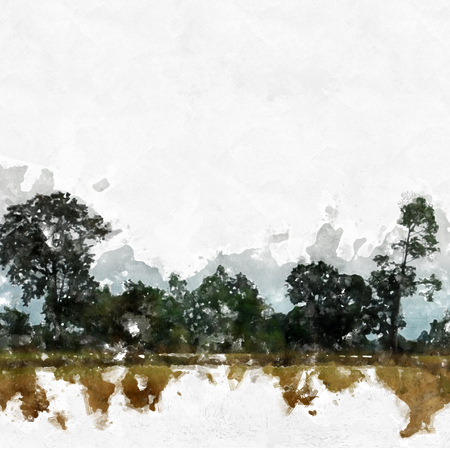 Abstract beautiful tree landscape on watercolor painting background.の写真素材