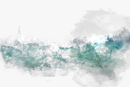 Abstract Mountain hill on watercolor painting background.の写真素材