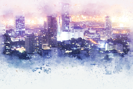 Abstract colorful Office building in the city on watercolor painting background.の写真素材