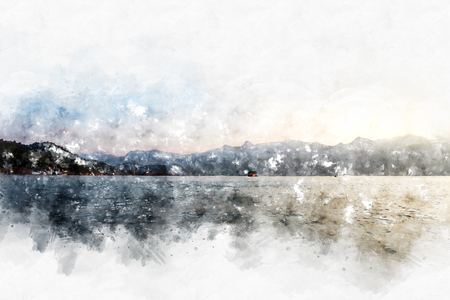 Abstract Mountain hill on watercolor painting background.の写真素材