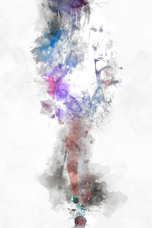 Beautiful women body and walking street on watercolor painting background.の写真素材