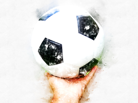 Abstract soccer ball or football ball on watercolor painting background.の写真素材