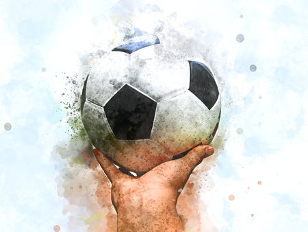 Abstract soccer ball or football ball on watercolor painting background.の写真素材
