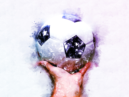 Abstract soccer ball or football ball on watercolor painting background.の写真素材