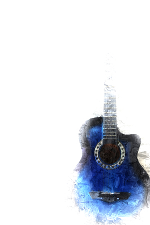 Abstract beautiful playing Guitar in the foreground on oil watercolor painting background and Digital illustration brush to art.の写真素材