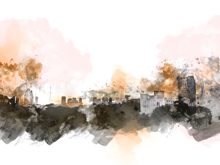 Abstract building in the capital city on watercolor painting background. City on Digital illustration brush to art.の写真素材