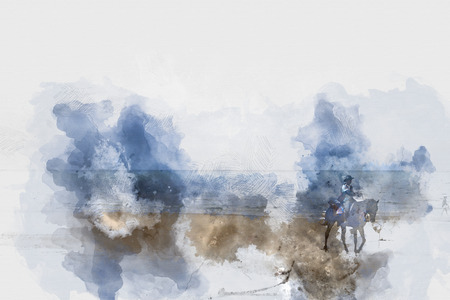 Abstract soft wave water sea watercolor illustration painting background.の写真素材