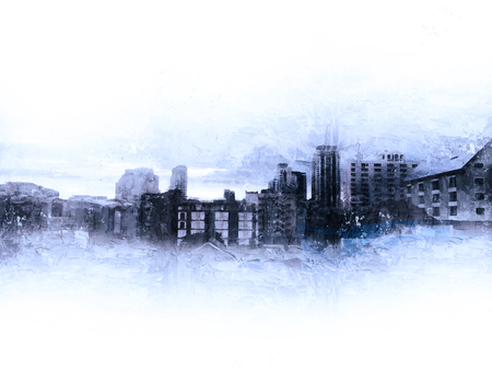 Abstract beautiful Building in capital on watercolor painting background. City on Digital illustration brush to art.の写真素材