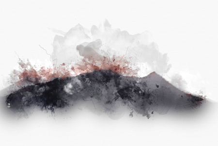 Abstract Colorful mountain hill on watercolor painting background.の写真素材