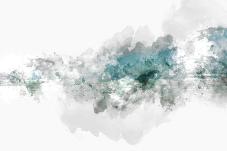 Abstract Colorful mountain peak and river on watercolor painting background.の写真素材