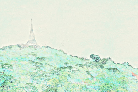 Abstract colorful mountain and field landscape on watercolor illustration painting background.の写真素材