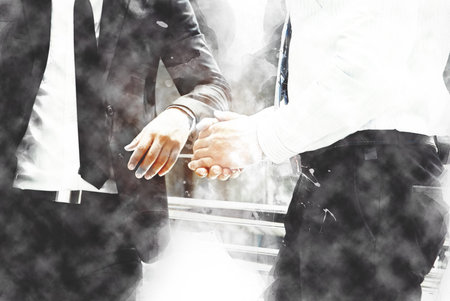 Abstract two business man talking business company on the street city on watercolor illustration...