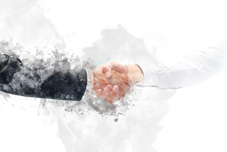 Abstract Join hands business concept and handshake concept on watercolor painting background.の写真素材
