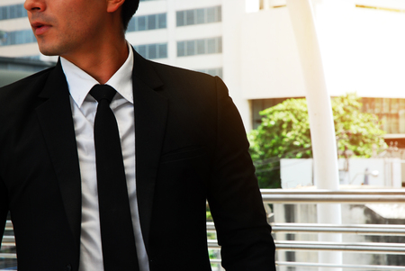Business man talking business corporation partner on street in the capital city.の写真素材