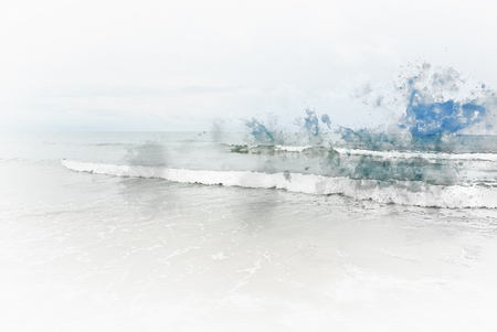 Abstract soft wave water sea watercolor illustration painting background.の写真素材