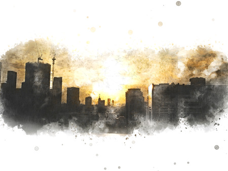 Abstract colorful Offices building in capital city watercolor illustration painting background.の写真素材
