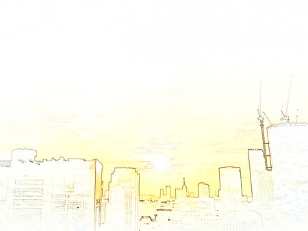 Abstract Building in the city on watercolor painting background. City on Digital illustration brush to art.の写真素材