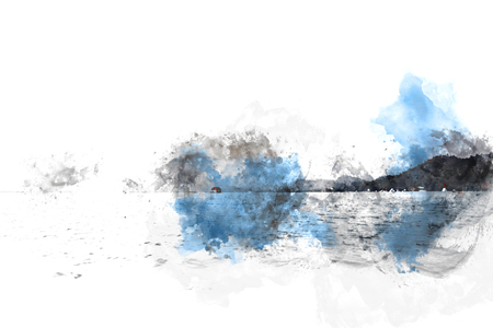 Abstract Mountain hill on watercolor painting background.の写真素材