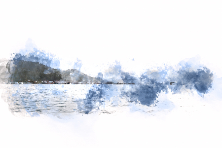 Abstract Mountain hill on watercolor painting background.の写真素材