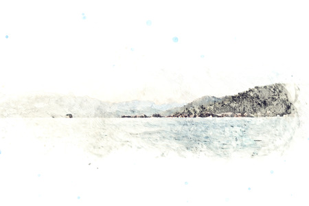 Abstract Mountain hill on watercolor painting background.の写真素材