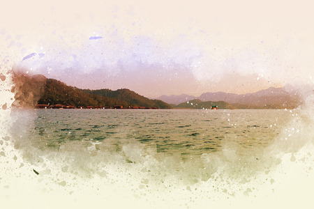 Abstract Mountain hill on watercolor painting background.の写真素材