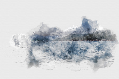 Abstract Mountain hill on watercolor painting background.の写真素材