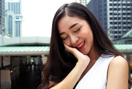 Close up beautiful woman happy and smile portrait.