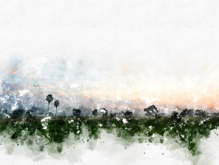 Abstract colorful field landscape on watercolor illustration painting background.の写真素材