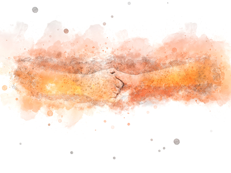 Abstract Join hands business concept and handshake concept on watercolor painting background.の写真素材