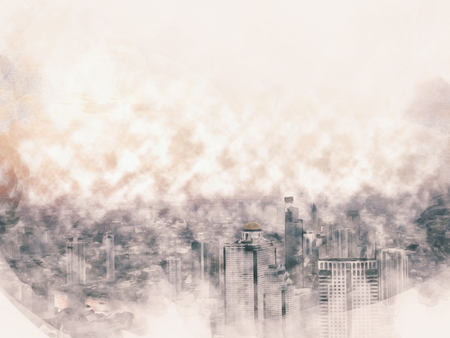 Beautiful capital city in the sunrise evening on watercolor illustration painting background.の写真素材