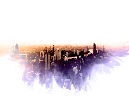 Beautiful capital city in the sunrise evening on watercolor illustration painting background.の写真素材