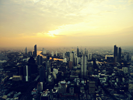 Beautiful capital city in the sunrise evening on watercolor illustration painting background.の写真素材