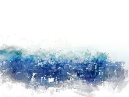 Abstract Beautiful capital city in the sunrise evening on watercolor illustration painting background.の写真素材