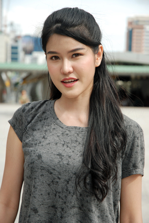 Close-up woman sport smile portrait.の写真素材